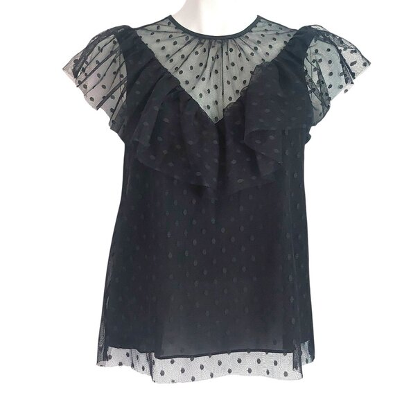 Milly Black Mesh Blouse Small Silk Blend Flutter Sleeve Romantic Date Night EUC - Picture 14 of 14